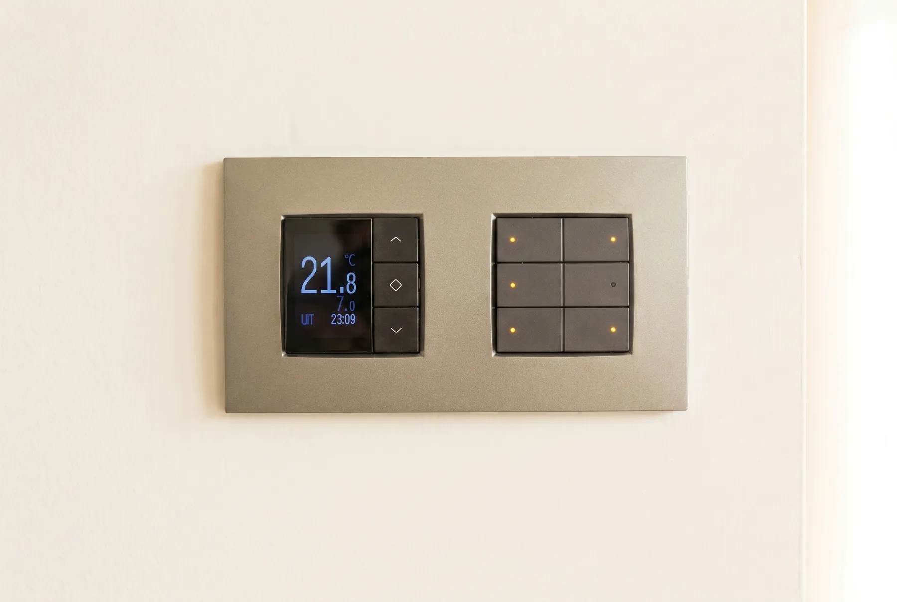 Home automation control panel with thermostat